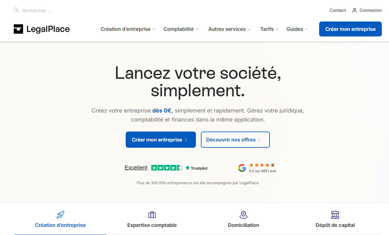 LegalPlace créatrion d'entreprise pro rapidement